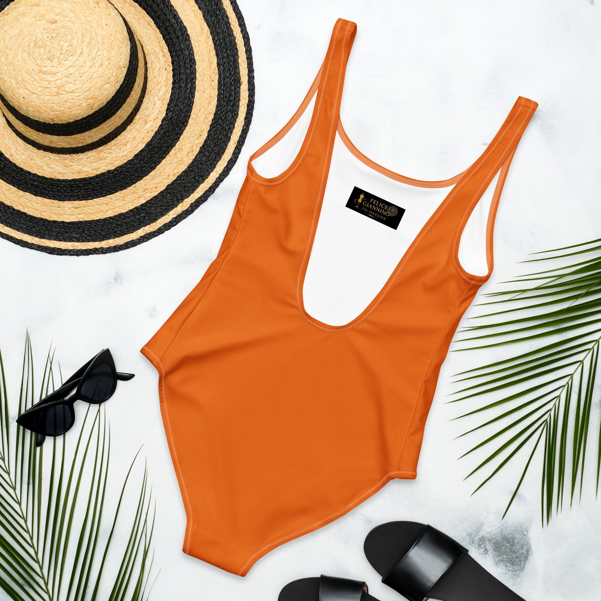 Burnt orange Minimalist Chic One-Piece Swimwear | Solid Color Collection | 2026 Summer Essentials felindesign - FelinDesign