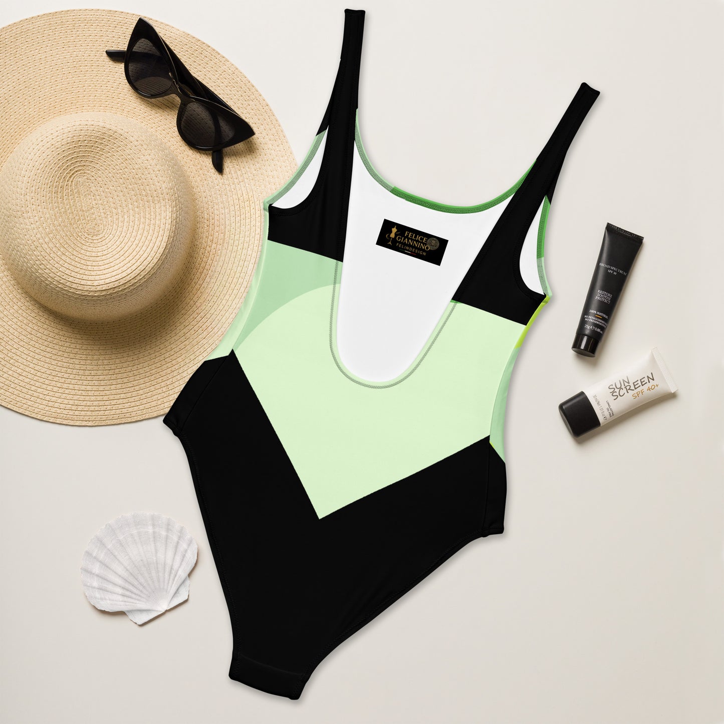 Surf Green Minimalist Chic One-Piece Swimwear | Solid Color Collection | 2026 Summer Essentials felindesign Surf Green - FelinDesign