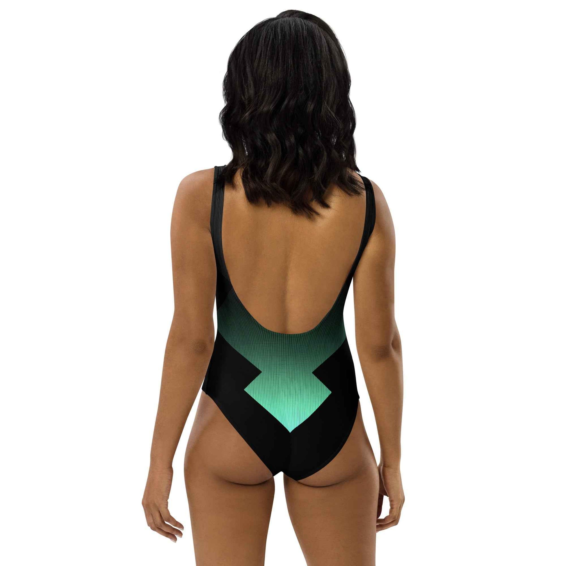 Women's One-Piece Swimsuit Black/Pastel Green FelinDesign - Elegant Eco-Sustainable Chlorine Resistant