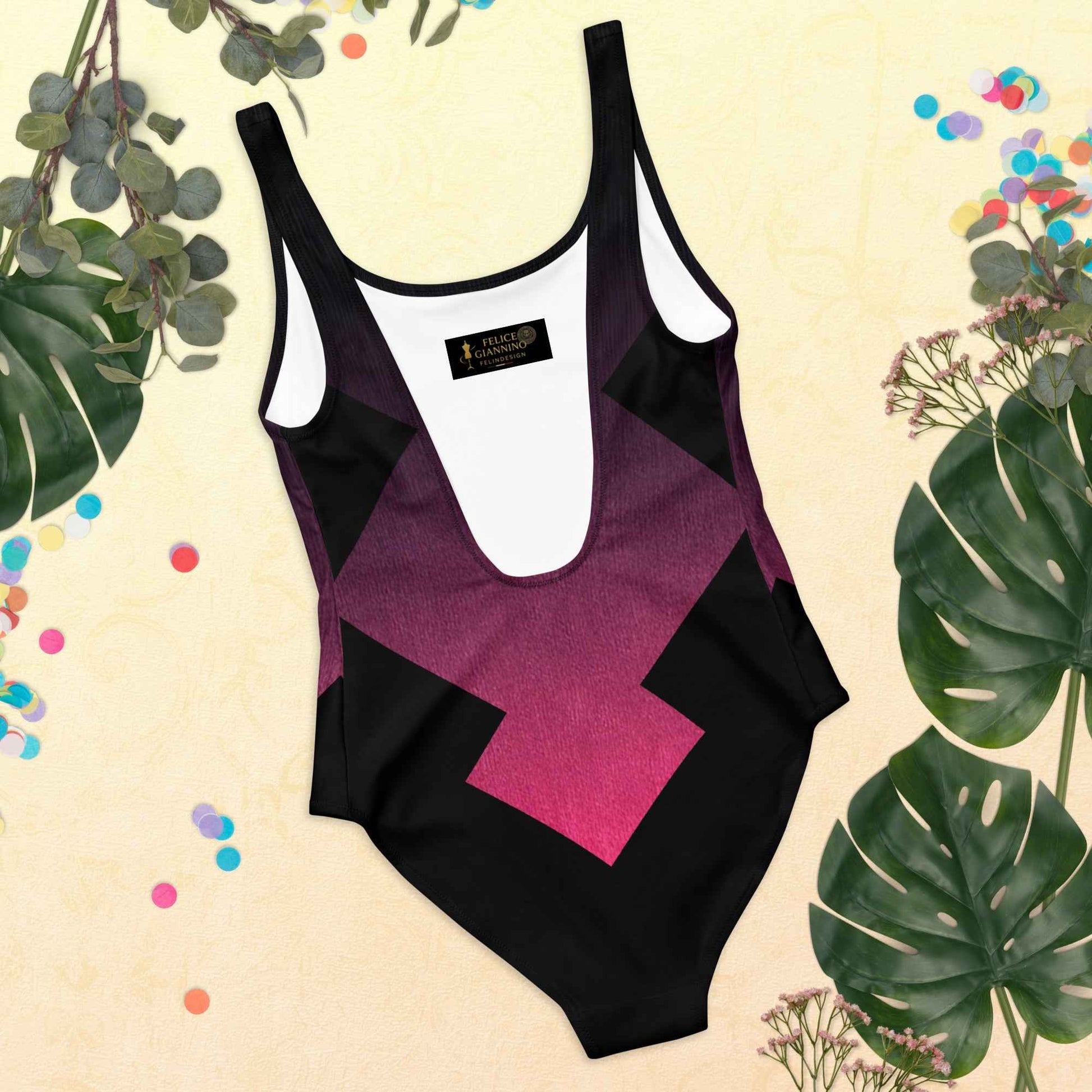 Women's One-Piece Swimsuit Black/Fuchsia FelinDesign - Elegant Eco-Sustainable Chlorine Resistant