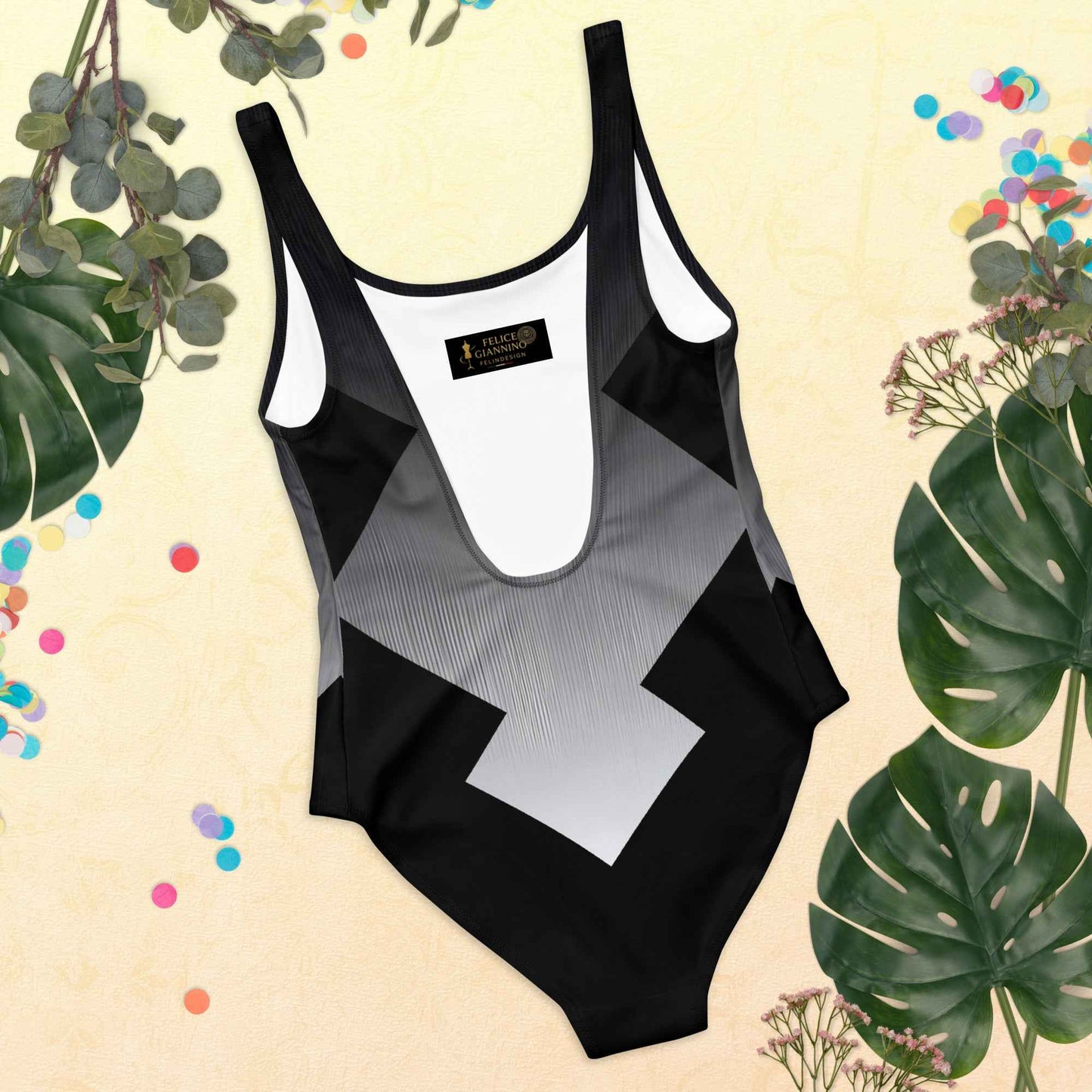 Women's One-Piece Swimsuit Black/White FelinDesign - Elegant Eco-Sustainable Chlorine Resistant