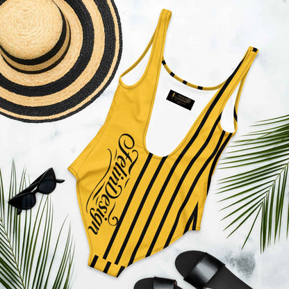 FelinDesign One Piece Swimsuit 2026 Elegant Yellow and black Swimwear for Pool & Beach Women’s Stylish Bathing Suit