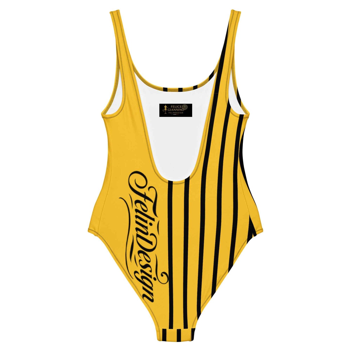 FelinDesign One Piece Swimsuit 2026 Elegant Yellow and black Swimwear for Pool & Beach Women’s Stylish Bathing Suit
