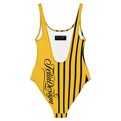 FelinDesign One Piece Swimsuit 2026 Elegant Yellow and black Swimwear for Pool & Beach Women’s Stylish Bathing Suit