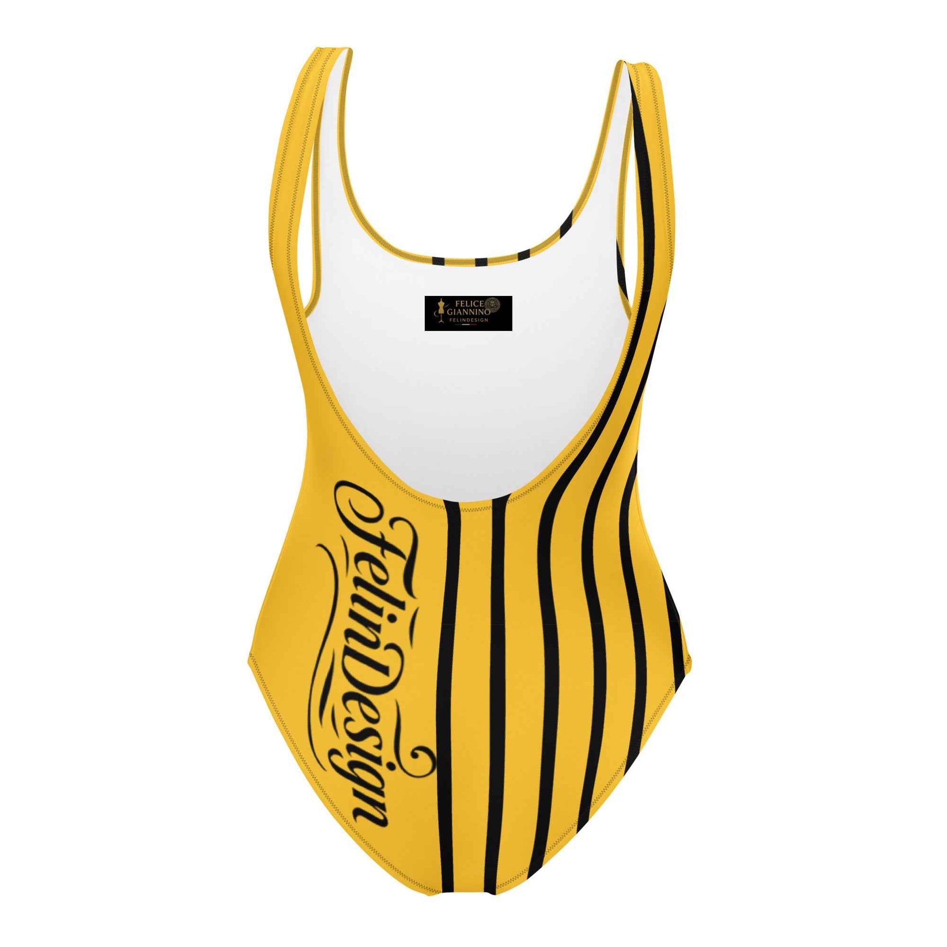 FelinDesign One Piece Swimsuit 2026 Elegant Yellow and black Swimwear for Pool & Beach Women’s Stylish Bathing Suit
