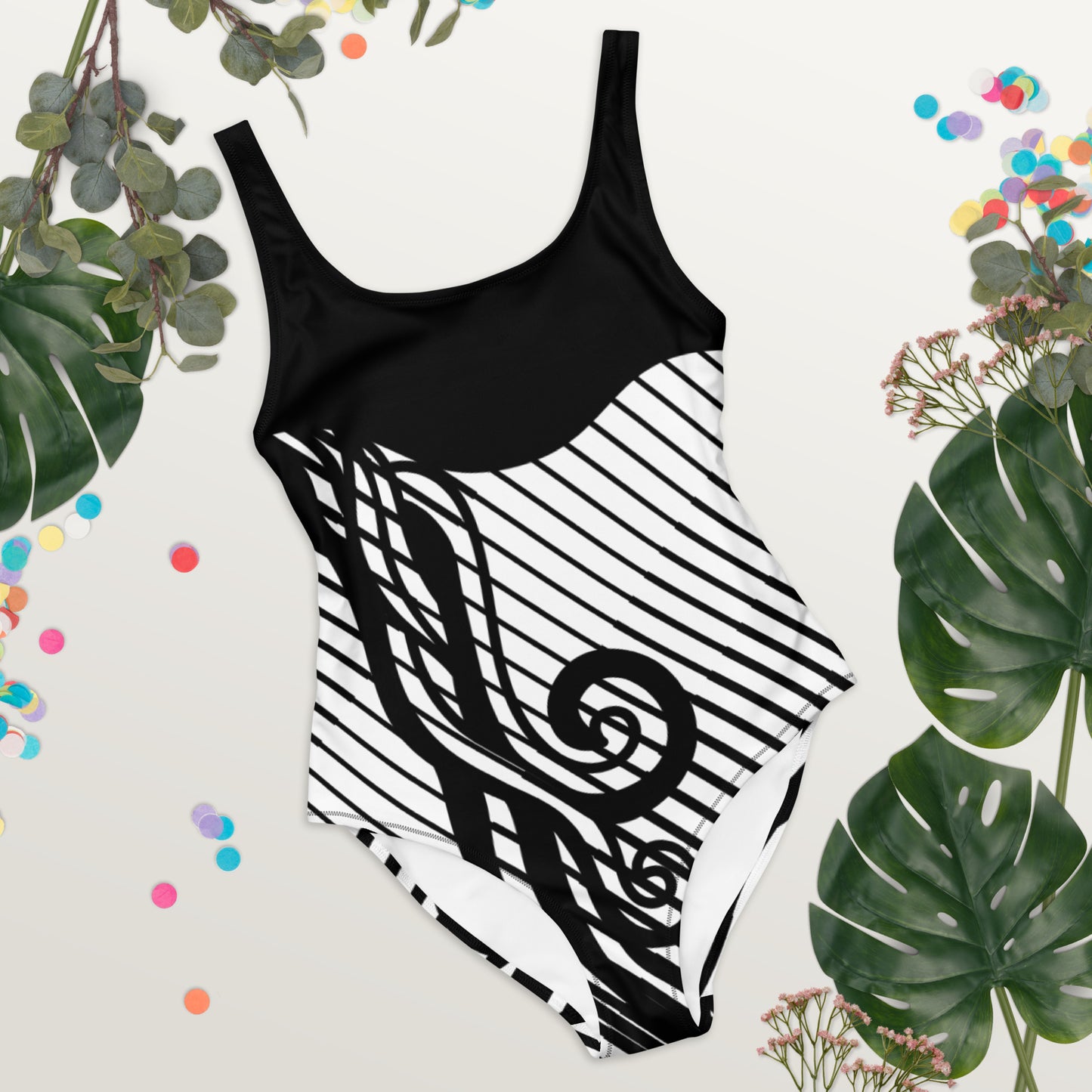 Luxury Elegant Black and White One-Piece Swimsuit for Women - Sculpting Geometric Design | Felin Design 2026 - FelinDesign