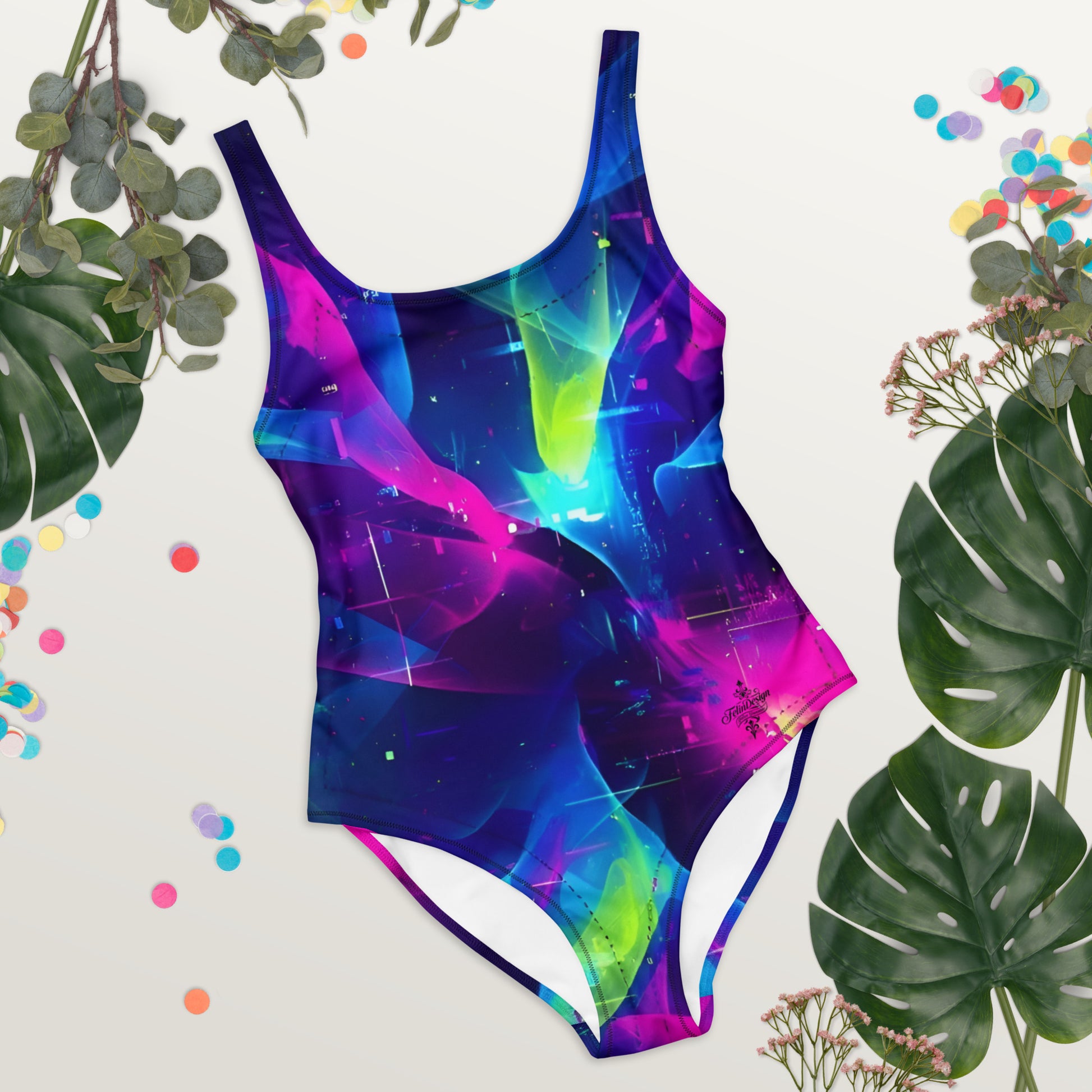 Women's One-Piece Swimsuit with Multicolored Abstract Pattern - Ideal for the Pool and Swimming felindesign - FelinDesign