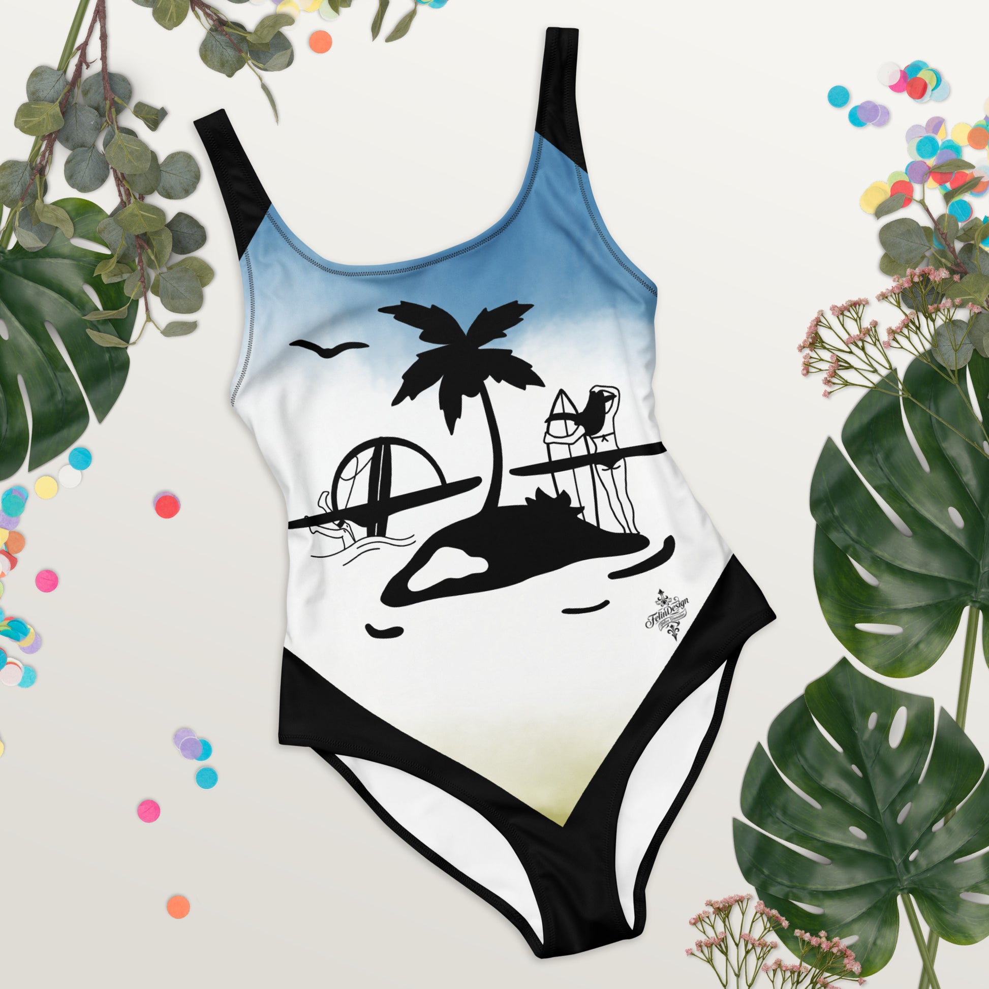 Blue Surf Minimalist Chic One-Piece Swimwear | Solid Color Collection | 2026 Summer Essentials felindesign Blue surf - FelinDesign