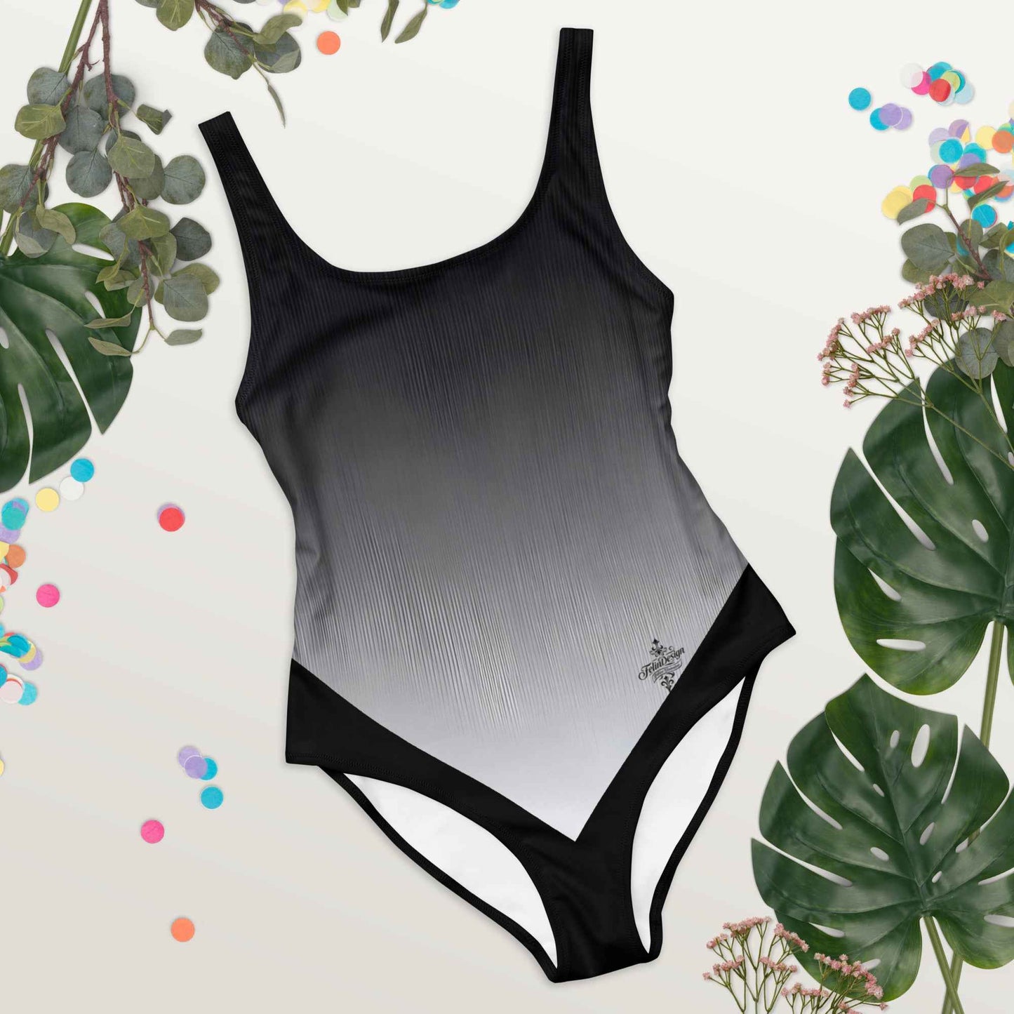 Women's One-Piece Swimsuit Black/White FelinDesign - Elegant Eco-Sustainable Chlorine Resistant