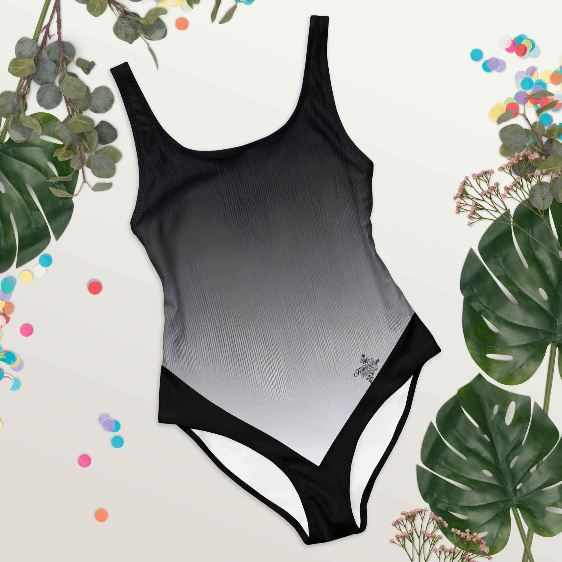 Women's One-Piece Swimsuit Black/White FelinDesign - Elegant Eco-Sustainable Chlorine Resistant