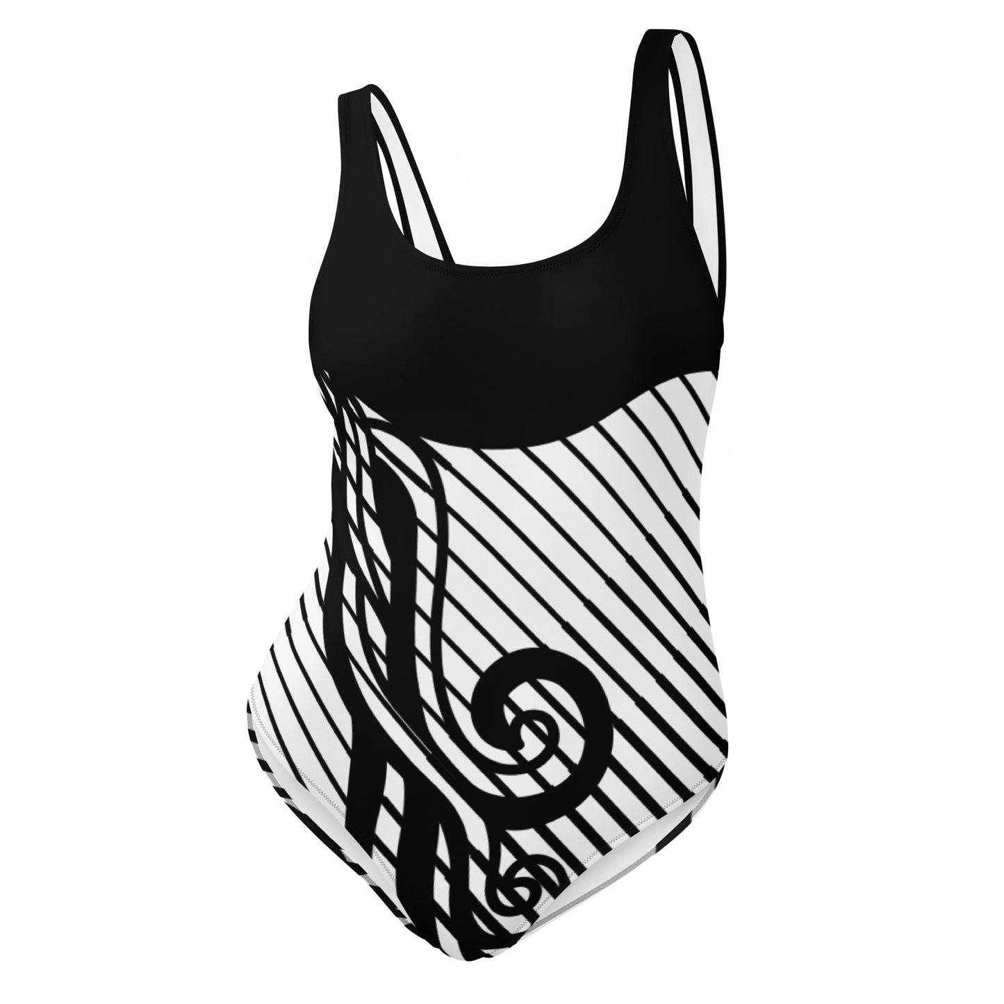 Luxury Elegant Black and White One-Piece Swimsuit for Women - Sculpting Geometric Design | Felin Design 2026 - FelinDesign