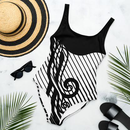 Luxury Elegant Black and White One-Piece Swimsuit for Women - Sculpting Geometric Design | Felin Design 2026 - FelinDesign