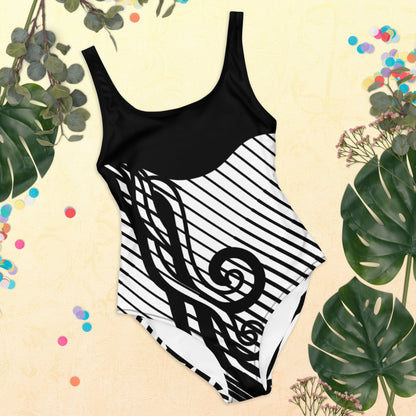 Luxury Elegant Black and White One-Piece Swimsuit for Women - Sculpting Geometric Design | Felin Design 2026 - FelinDesign