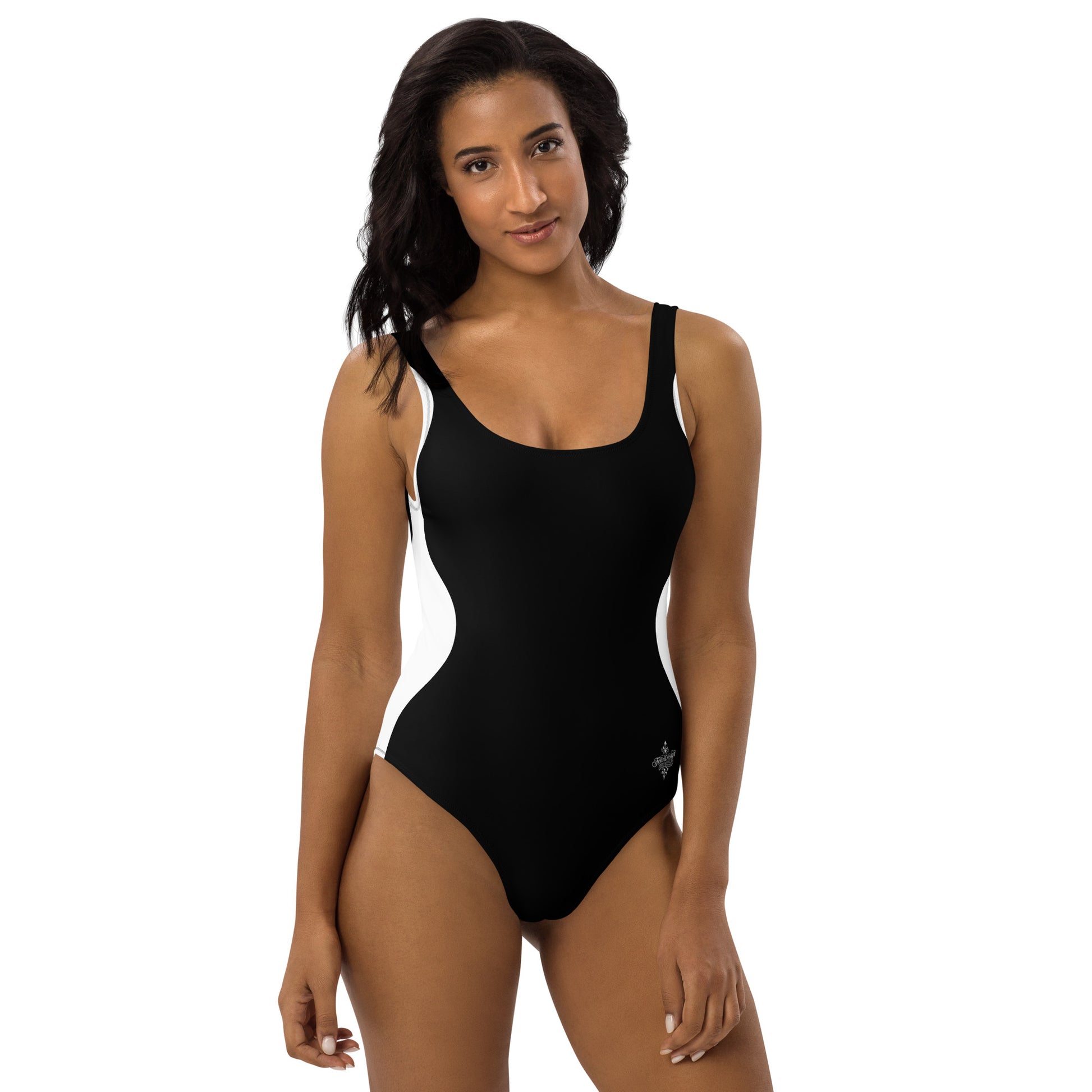 Sinuous Geometry One-Piece Swimsuit – Black & White Shaping Design - FelinDesign