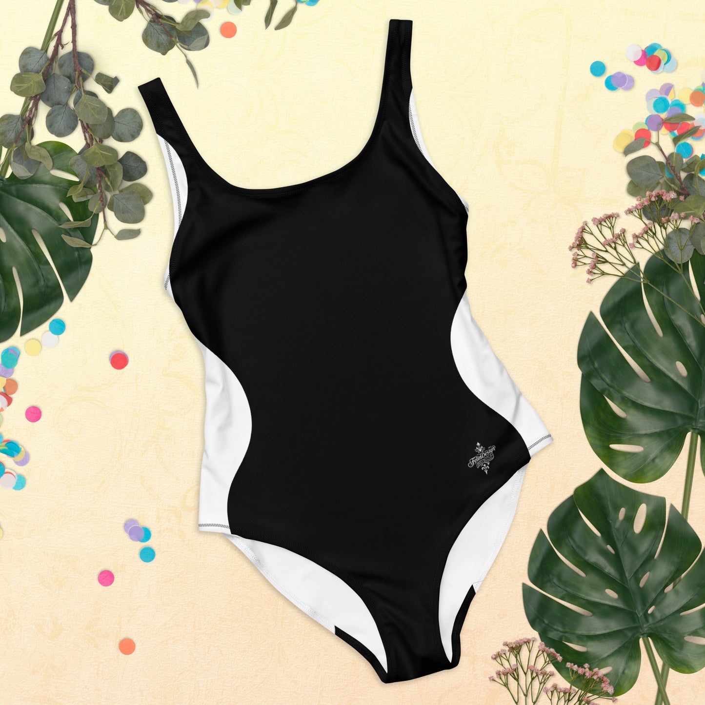 Sinuous Geometry One-Piece Swimsuit – Black & White Shaping Design - FelinDesign