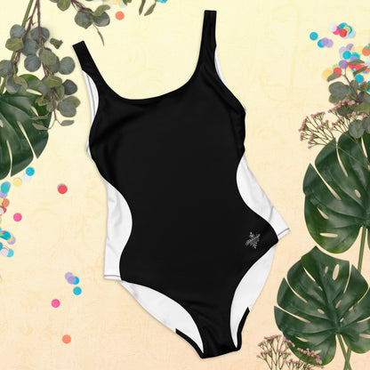 Sinuous Geometry One-Piece Swimsuit – Black & White Shaping Design - FelinDesign