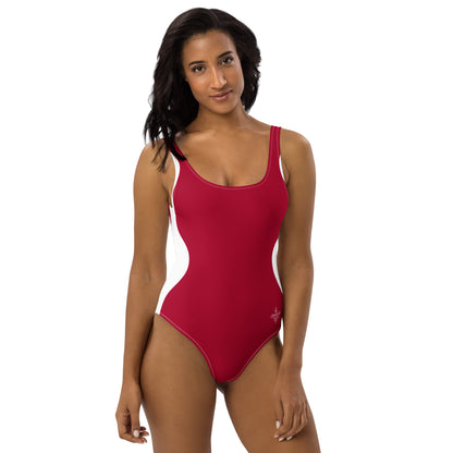 Sinuous Geometry One-Piece Swimsuit – Red & White Shaping Design - FelinDesign