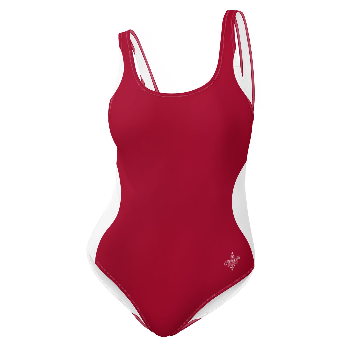 Sinuous Geometry One-Piece Swimsuit – Red & White Shaping Design - FelinDesign