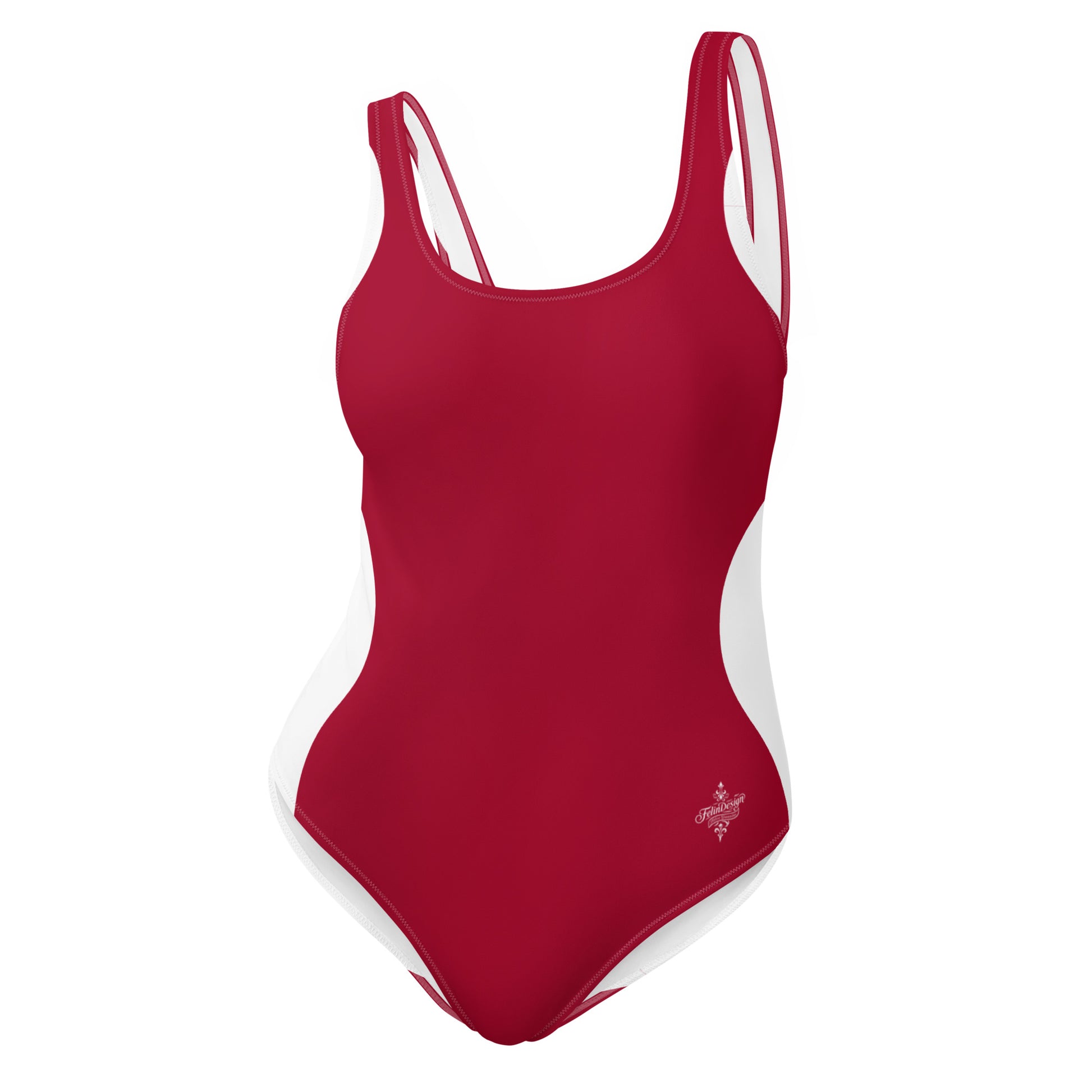 Sinuous Geometry One-Piece Swimsuit – Red & White Shaping Design - FelinDesign