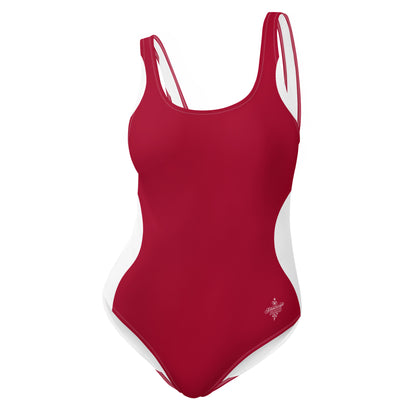 Sinuous Geometry One-Piece Swimsuit – Red & White Shaping Design - FelinDesign