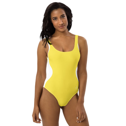 Sinuous Geometry One-Piece Swimsuit – Yellow & White Shaping Design - FelinDesign