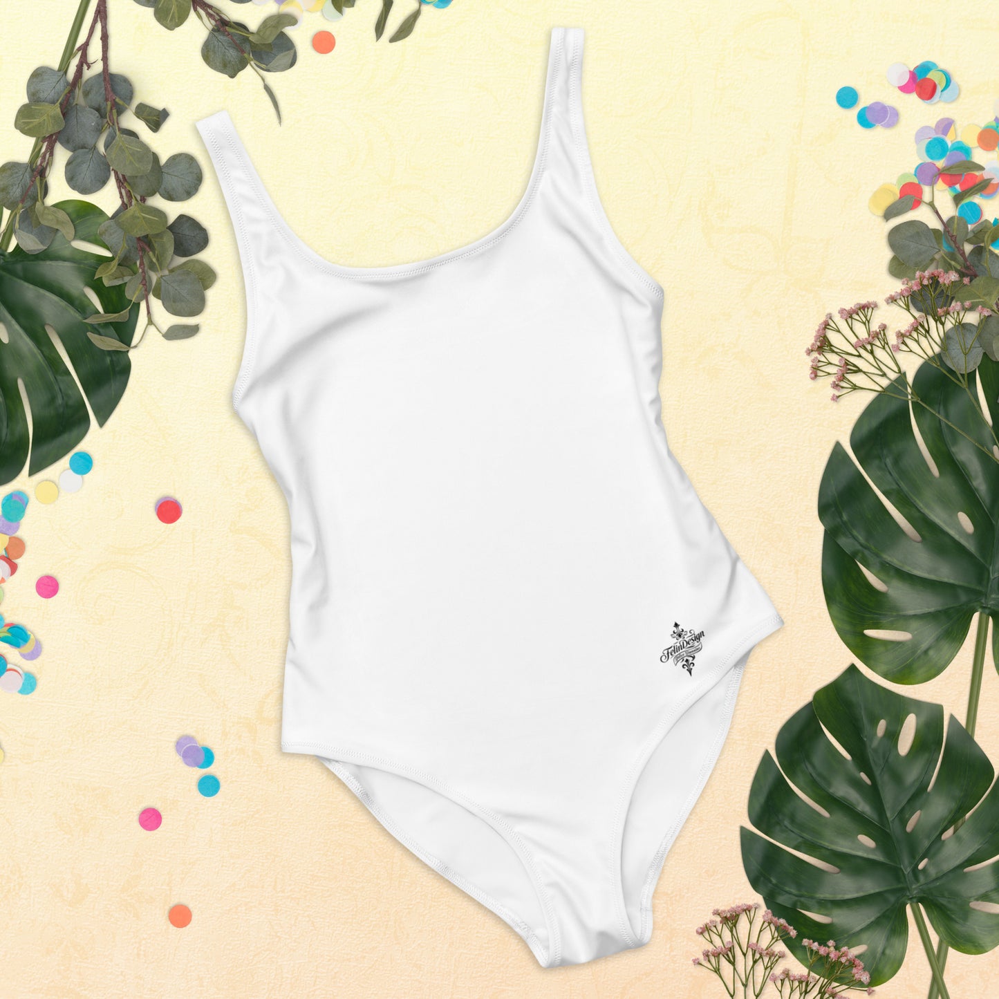 Optic white Minimalist Chic One-Piece Swimwear | Solid Color Collection | 2026 Summer Essentials felindesign - FelinDesign