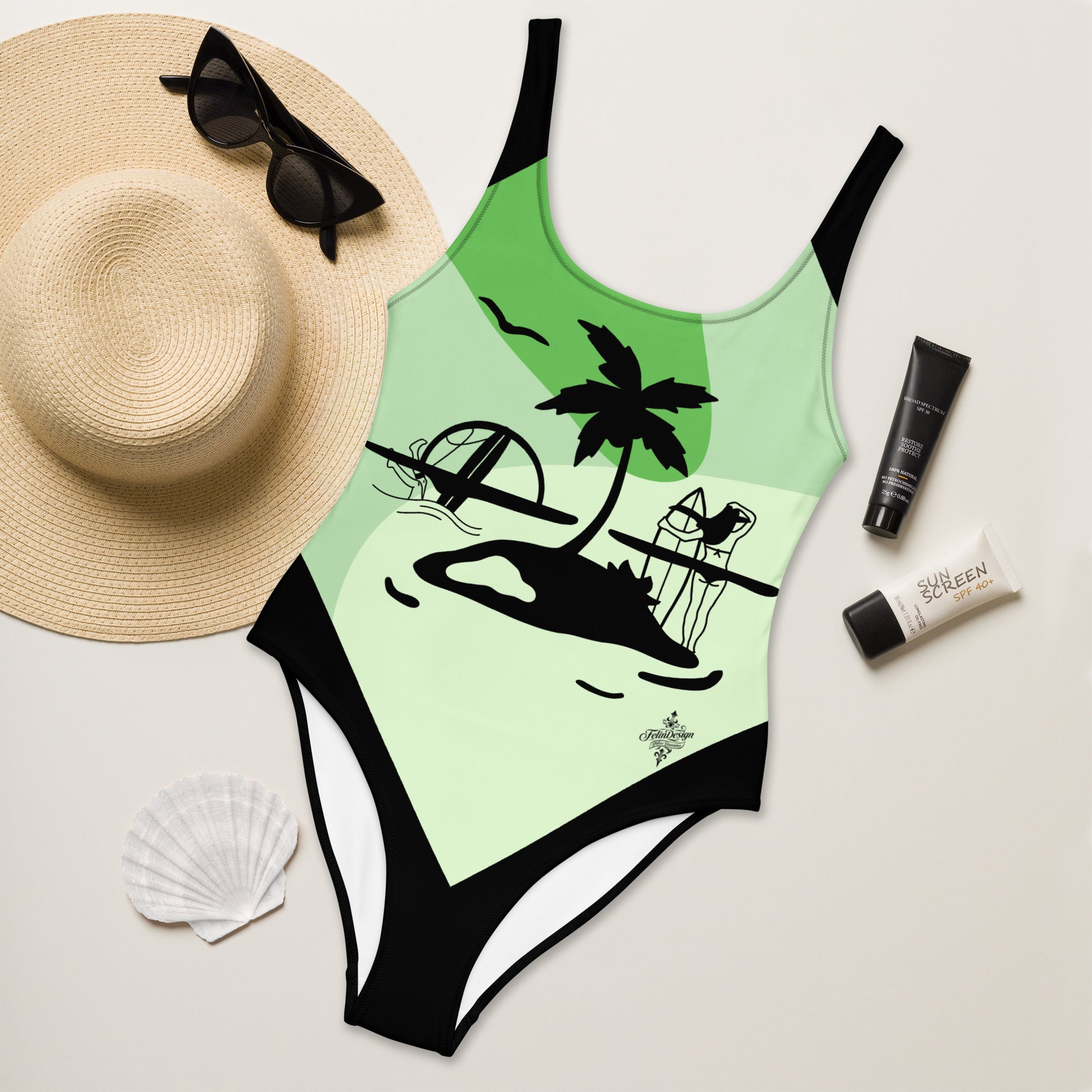 Surf Green Minimalist Chic One-Piece Swimwear | Solid Color Collection | 2026 Summer Essentials felindesign Surf Green - FelinDesign