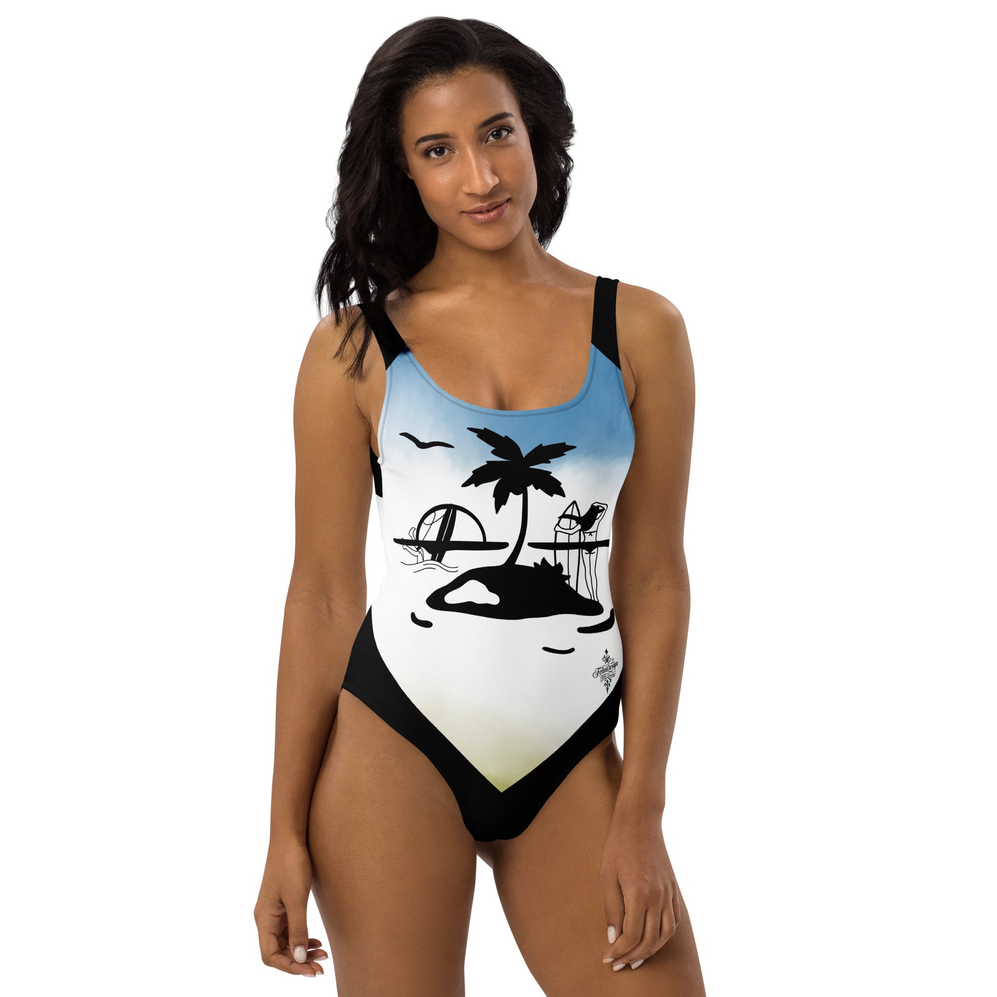 Blue Surf Minimalist Chic One-Piece Swimwear | Solid Color Collection | 2026 Summer Essentials felindesign Blue surf - FelinDesign