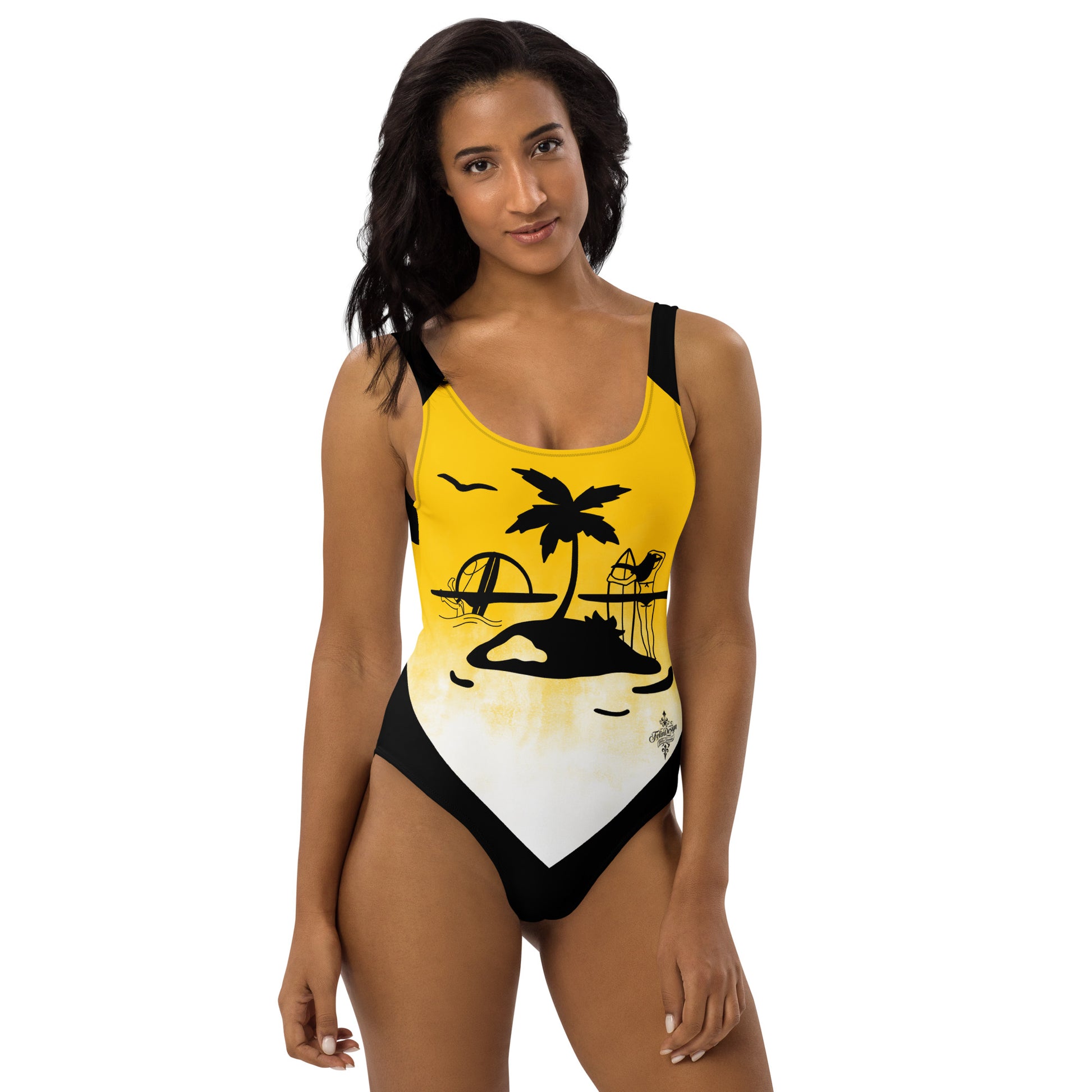 Yellow Surf Minimalist Chic One-Piece Swimwear | Solid Color Collection | 2026 Summer Essentials felindesign Surf Yellow - FelinDesign