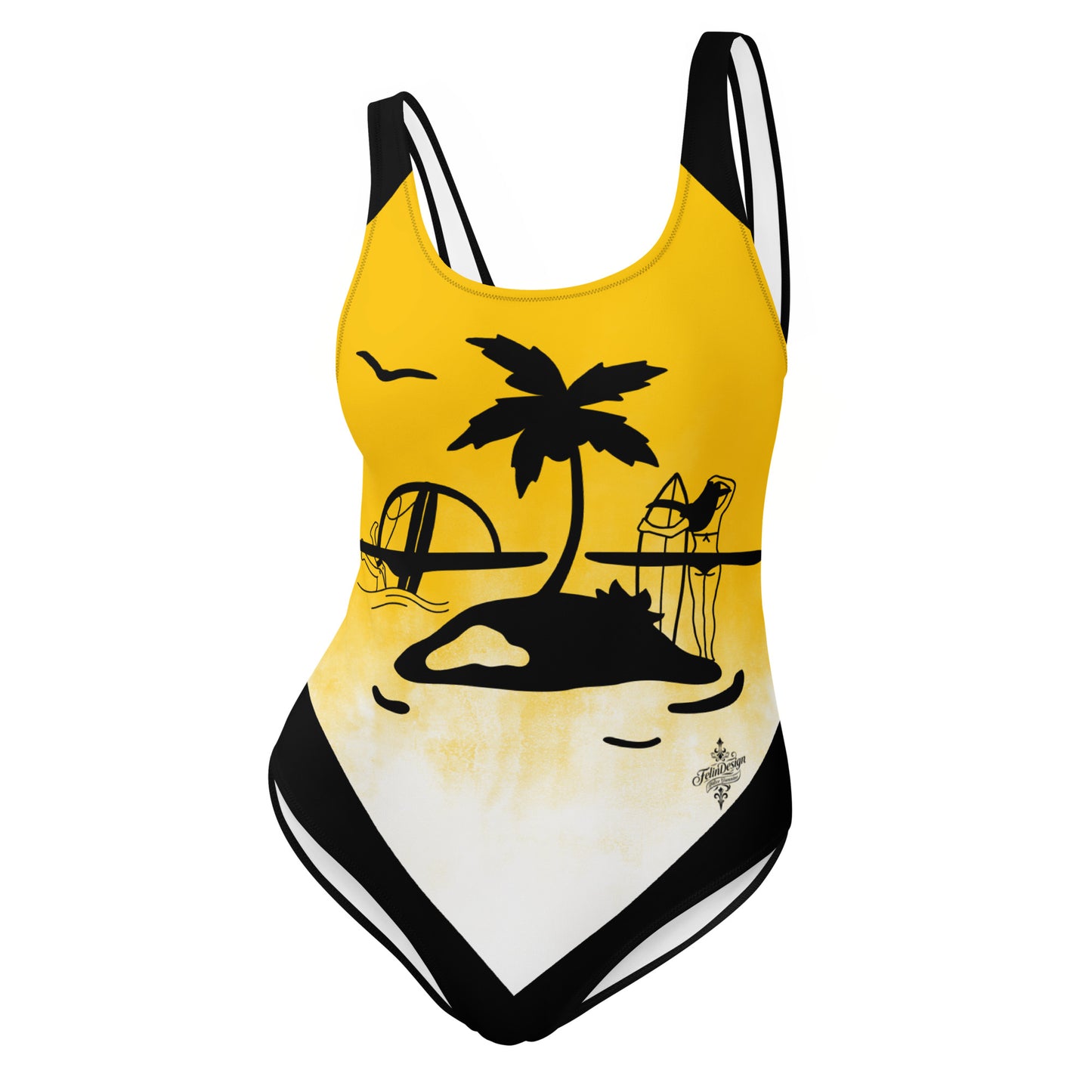 Yellow Surf Minimalist Chic One-Piece Swimwear | Solid Color Collection | 2026 Summer Essentials felindesign Surf Yellow - FelinDesign