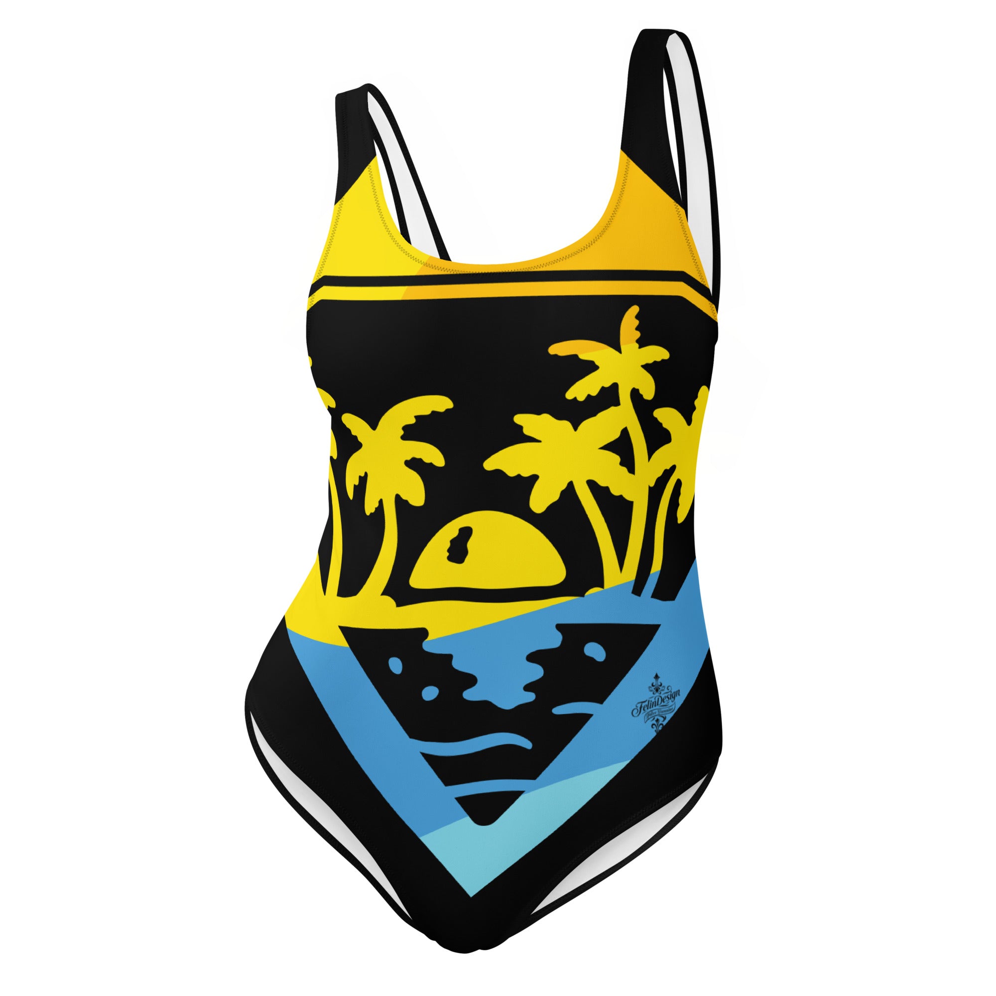 Nature Blue Yellow Minimalist Chic One-Piece Swimwear | Solid Color Collection | 2026 Summer Essentials felindesign - FelinDesign