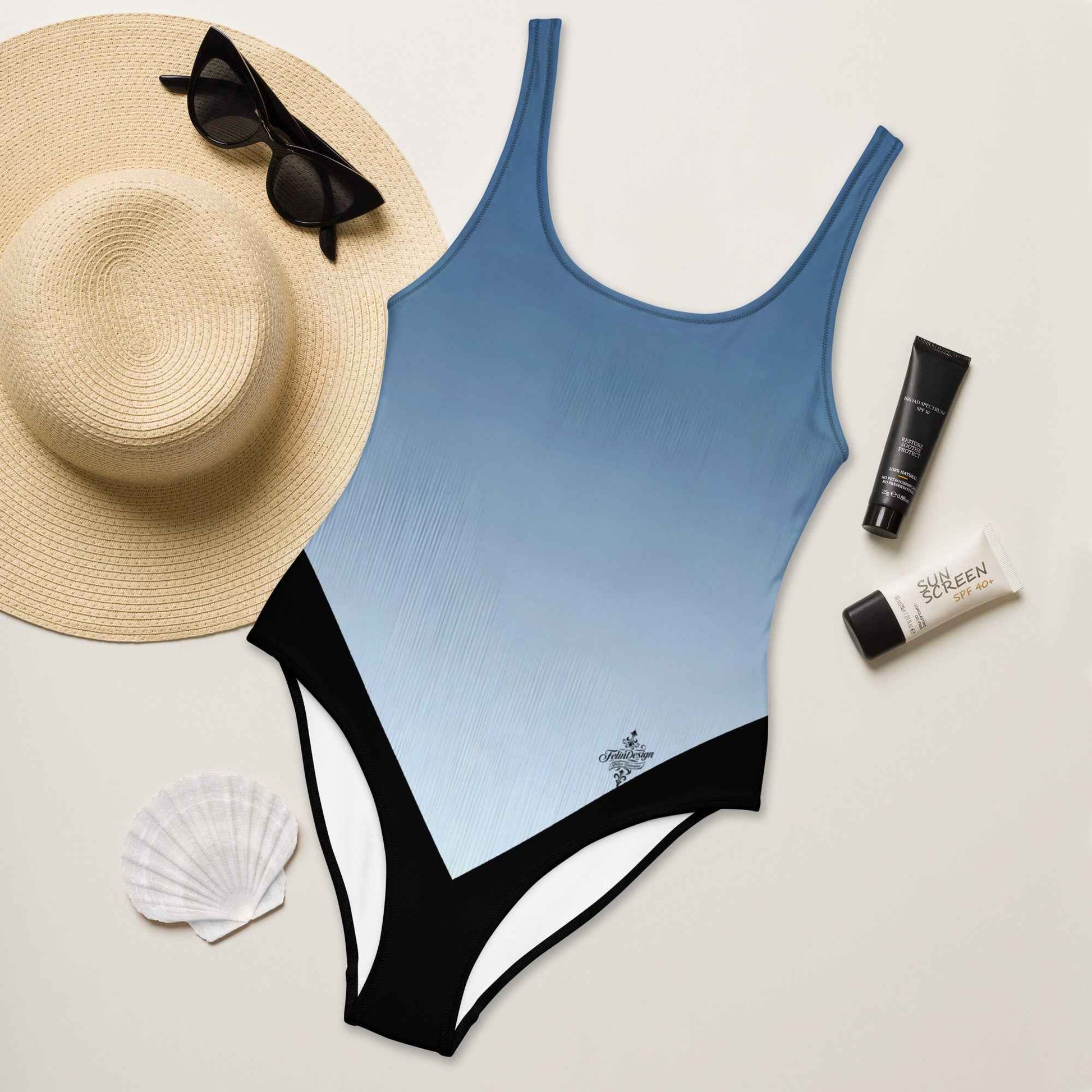 Women's One-Piece Swimsuit Sky blue/White FelinDesign - Elegant Eco-Sustainable Chlorine Resistant