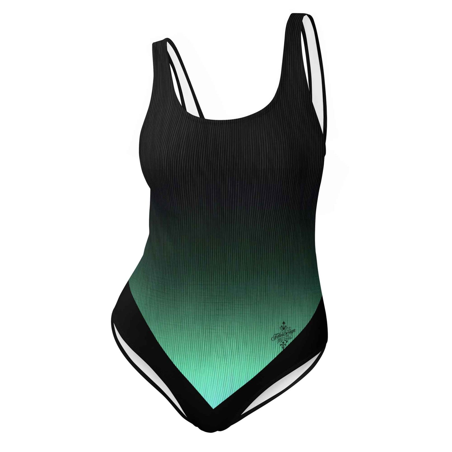 Women's One-Piece Swimsuit Black/Pastel Green FelinDesign - Elegant Eco-Sustainable Chlorine Resistant