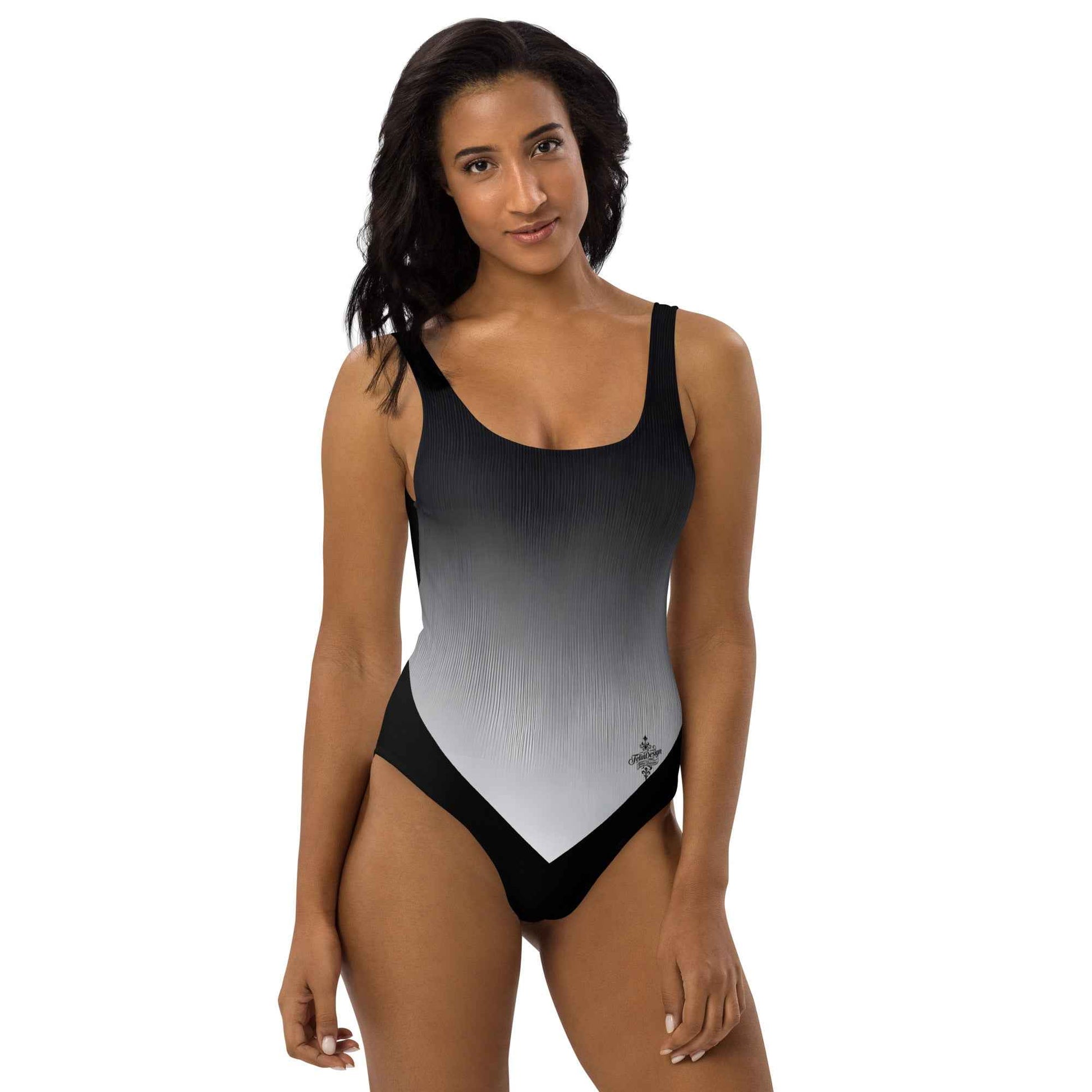 Women's One-Piece Swimsuit Black/White FelinDesign - Elegant Eco-Sustainable Chlorine Resistant