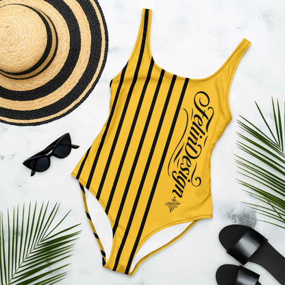FelinDesign One Piece Swimsuit 2026 Elegant Yellow and black Swimwear for Pool & Beach Women’s Stylish Bathing Suit