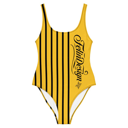 FelinDesign One Piece Swimsuit 2026 Elegant Yellow and black Swimwear for Pool & Beach Women’s Stylish Bathing Suit