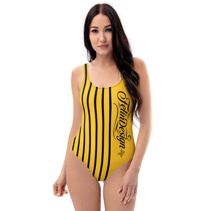 FelinDesign One Piece Swimsuit 2026 Elegant Yellow and black Swimwear for Pool & Beach Women’s Stylish Bathing Suit