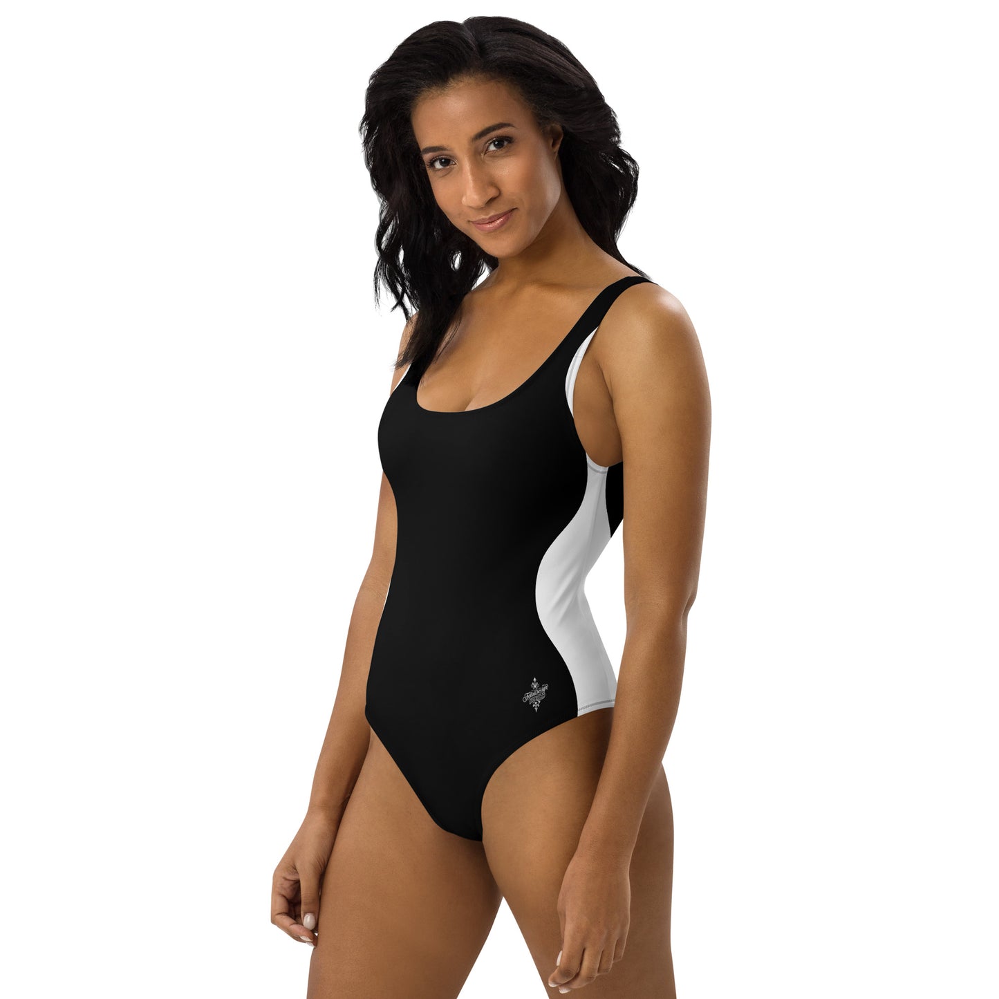 Sinuous Geometry One-Piece Swimsuit – Black & White Shaping Design - FelinDesign