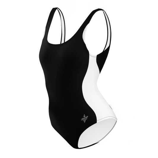 Sinuous Geometry One-Piece Swimsuit – Black & White Shaping Design - FelinDesign
