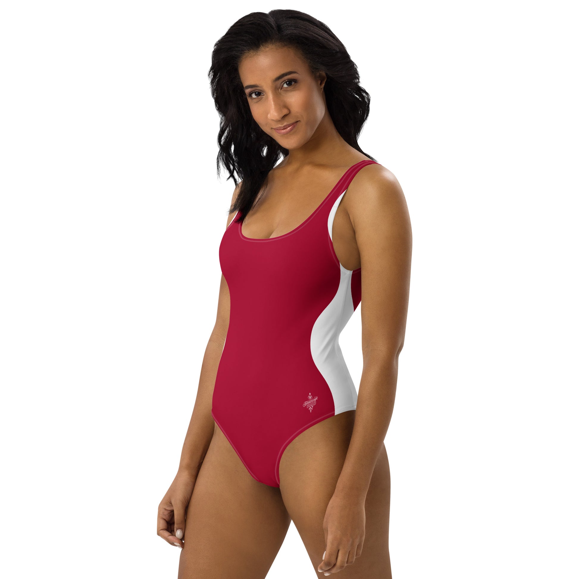 Sinuous Geometry One-Piece Swimsuit – Red & White Shaping Design - FelinDesign