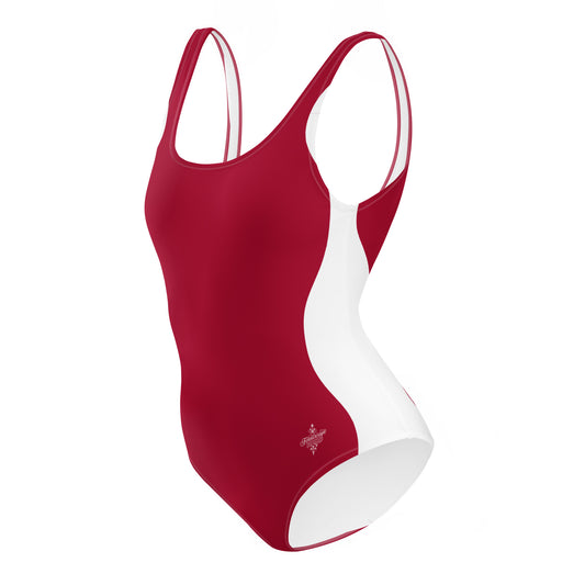 Sinuous Geometry One-Piece Swimsuit – Red & White Shaping Design - FelinDesign