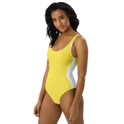 Sinuous Geometry One-Piece Swimsuit – Yellow & White Shaping Design - FelinDesign