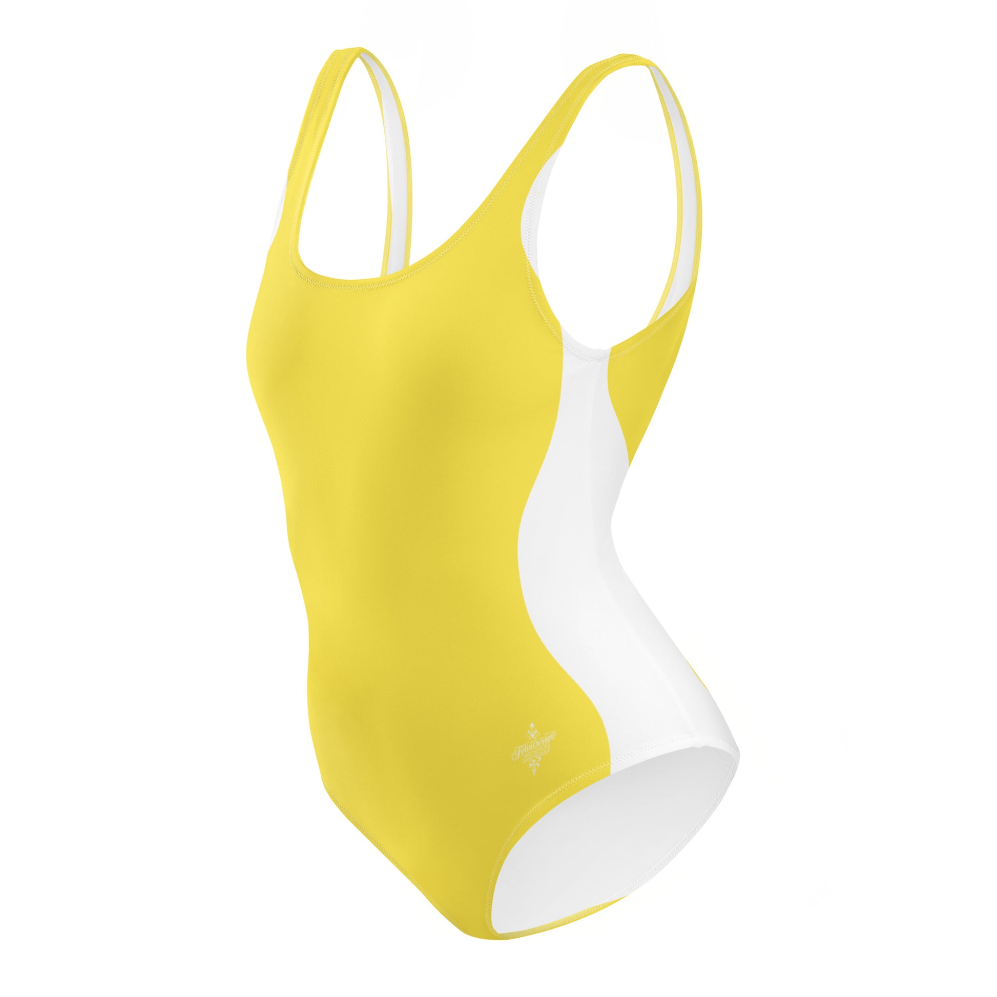 Sinuous Geometry One-Piece Swimsuit – Yellow & White Shaping Design - FelinDesign