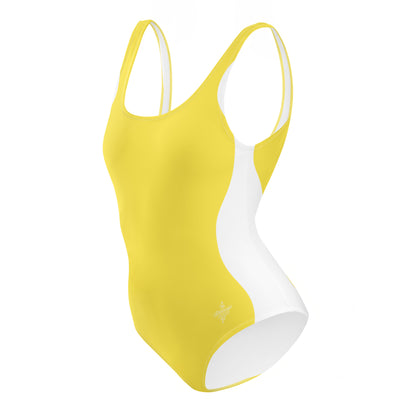 Sinuous Geometry One-Piece Swimsuit – Yellow & White Shaping Design - FelinDesign