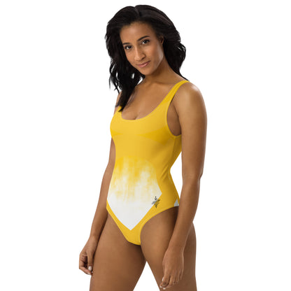Women's One-Piece Swimsuit Yellow White FelinDesign - Elegant Eco-Sustainable Chlorine Resistant - FelinDesign