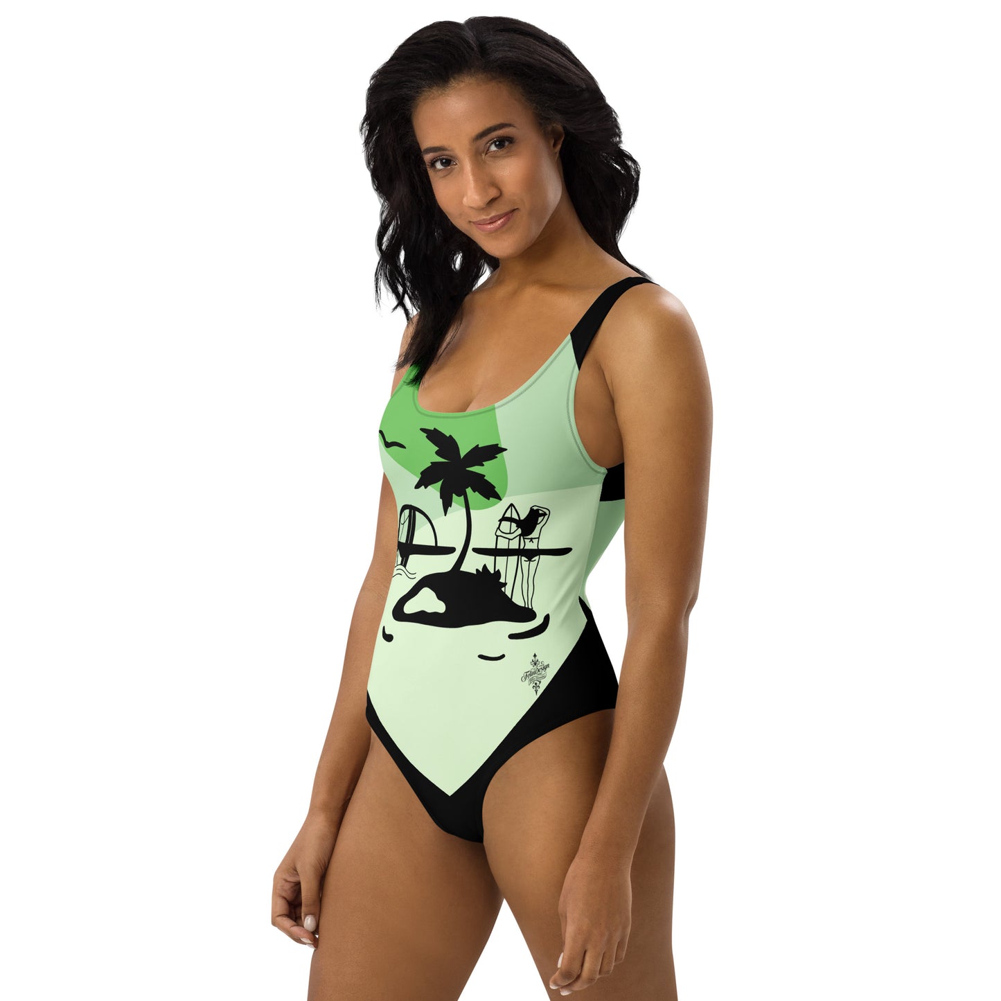Surf Green Minimalist Chic One-Piece Swimwear | Solid Color Collection | 2026 Summer Essentials felindesign Surf Green - FelinDesign