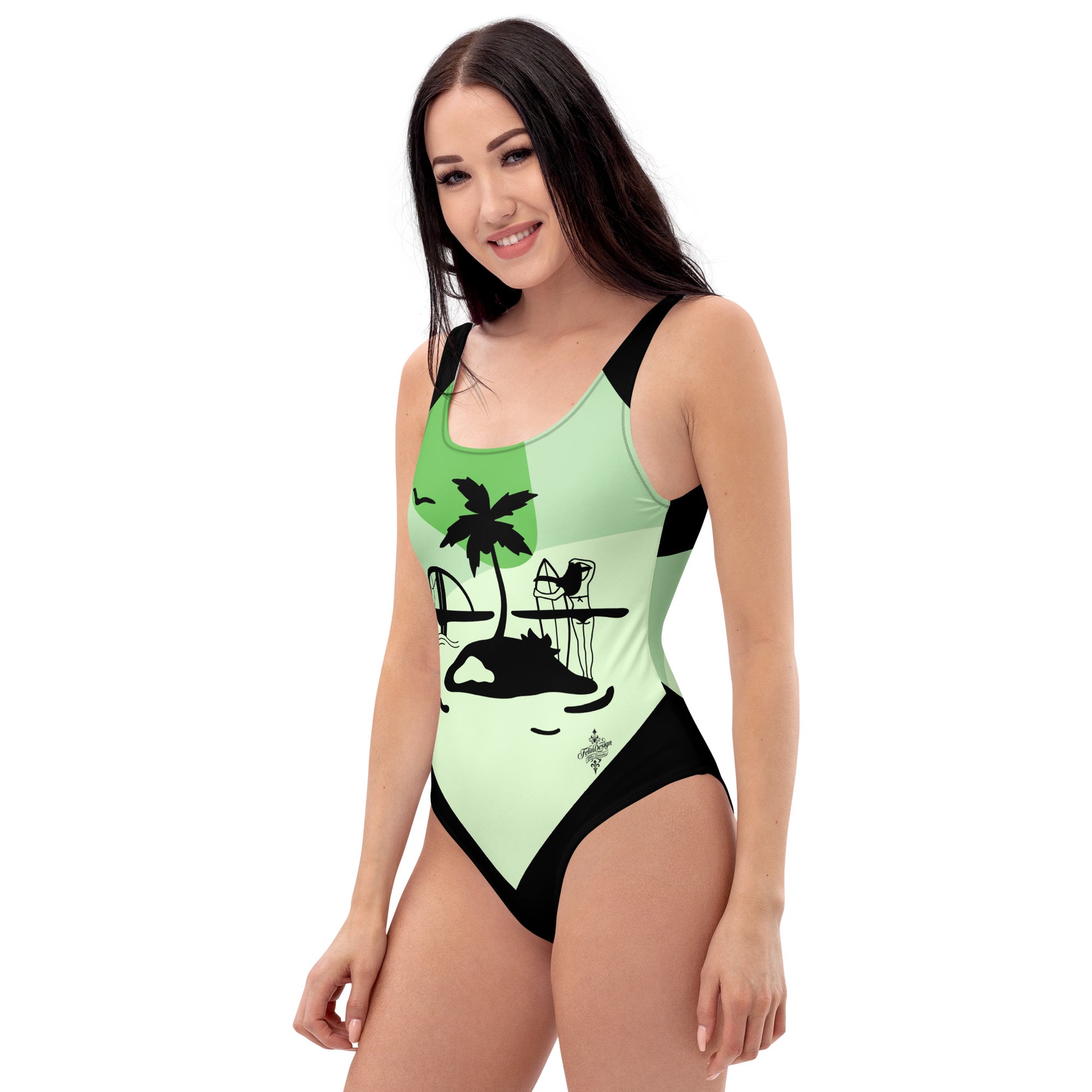 Surf Green Minimalist Chic One-Piece Swimwear | Solid Color Collection | 2026 Summer Essentials felindesign Surf Green - FelinDesign