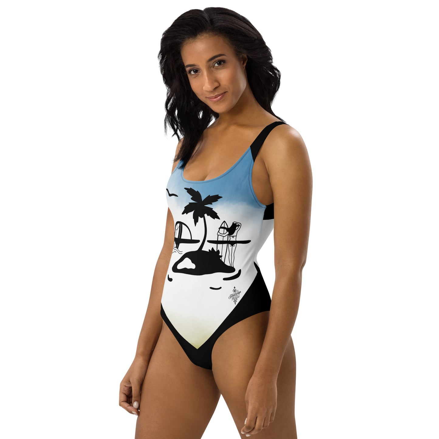 Blue Surf Minimalist Chic One-Piece Swimwear | Solid Color Collection | 2026 Summer Essentials felindesign Blue surf - FelinDesign
