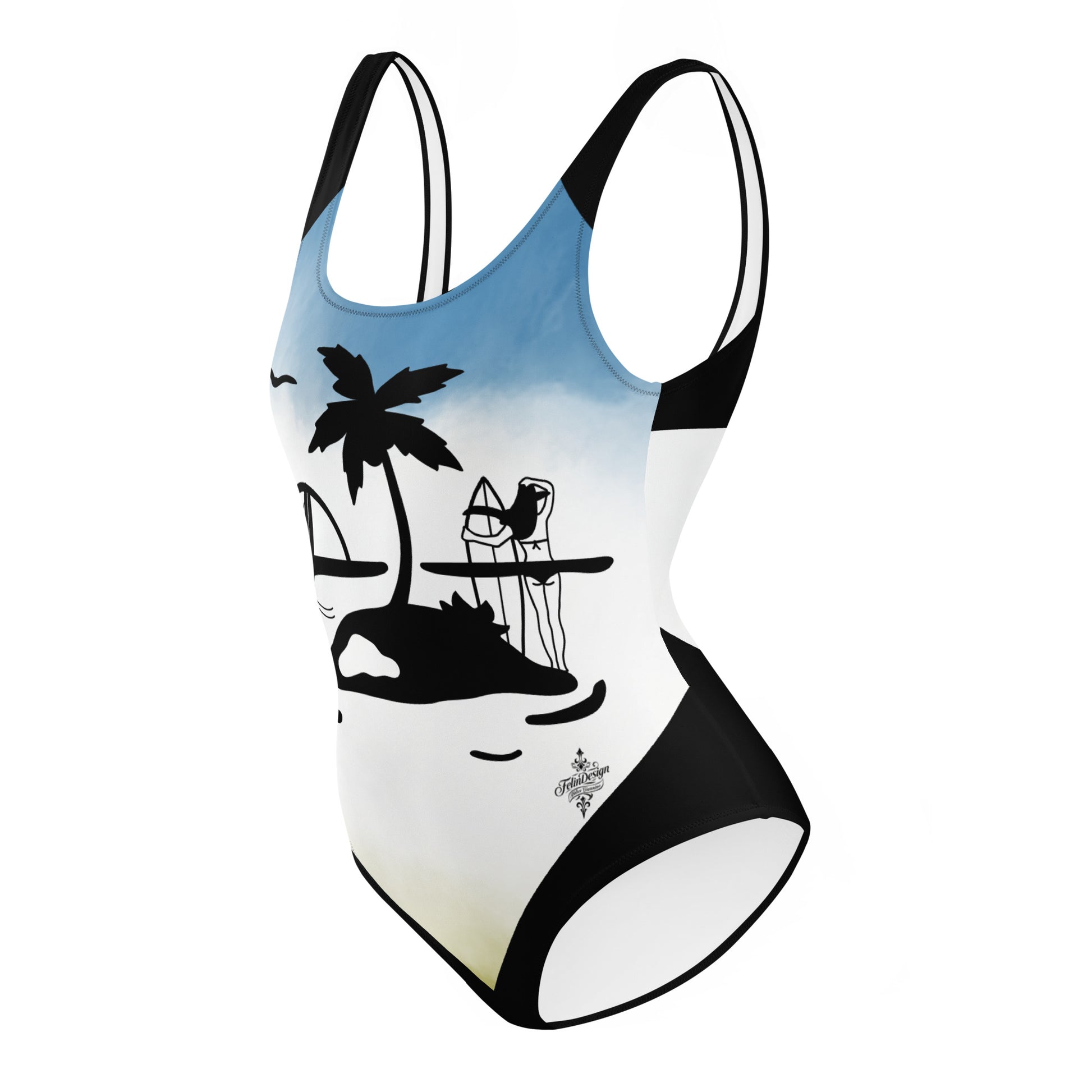 Blue Surf Minimalist Chic One-Piece Swimwear | Solid Color Collection | 2026 Summer Essentials felindesign Blue surf - FelinDesign