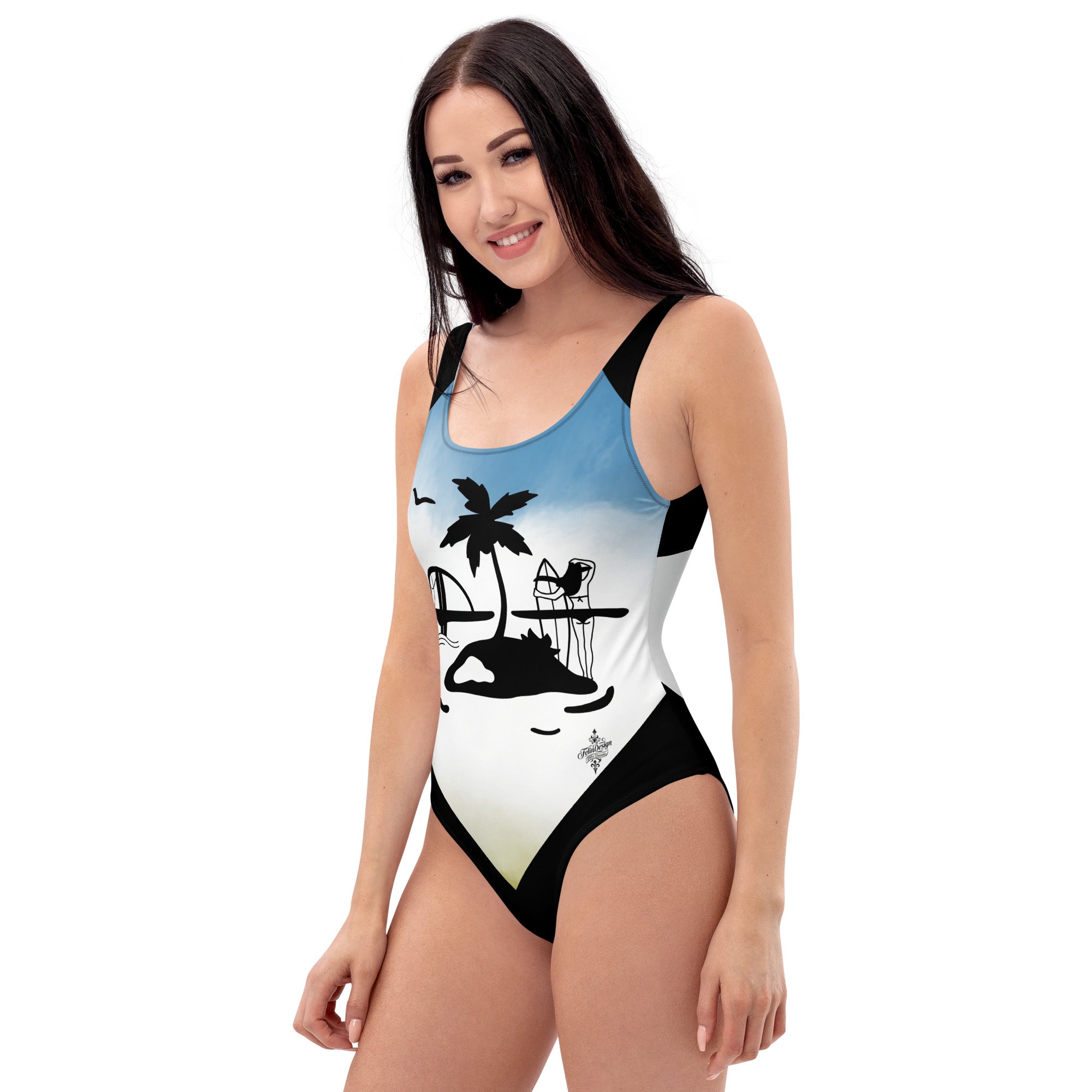 Blue Surf Minimalist Chic One-Piece Swimwear | Solid Color Collection | 2026 Summer Essentials felindesign Blue surf - FelinDesign